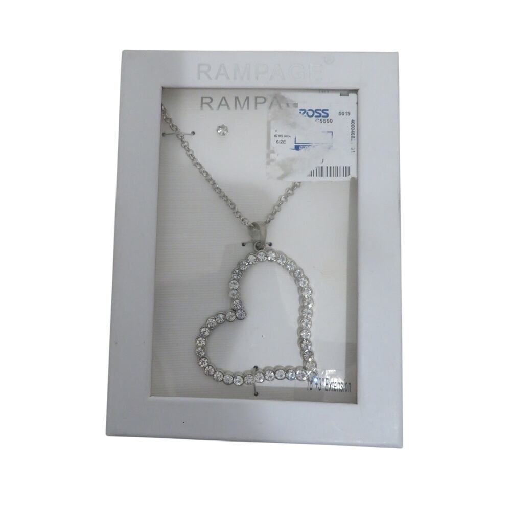 Rampage Silver Tone Heart Pendant Necklace Rhinestone Statement Jewelry